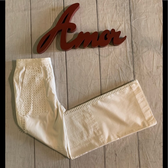 Belstaff Size US 2/EU 36 White Trousers With Eyelet And Side Cut Out Details - Picture 5 of 11
